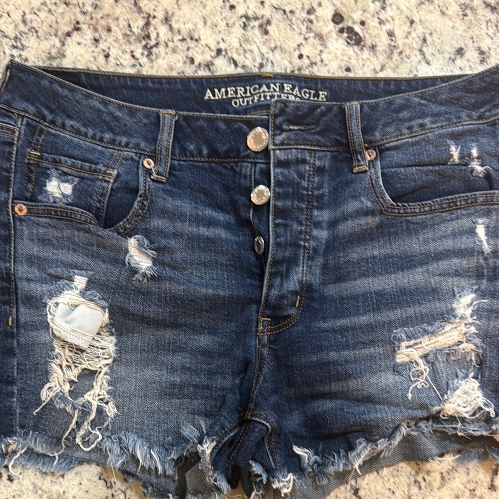 American Eagle Outfitters Blue Distressed Jean Shorts